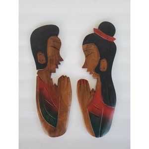 Mens And Women's Bathr... Wooden Thailand Sawasdee.  New. 12 inches tall
